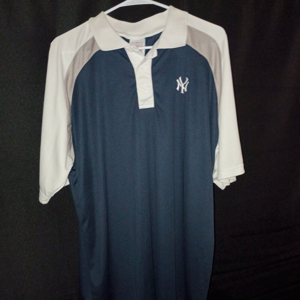 NY YANKEES TRUE FAN NAVY, WHITE & GREY POLO XL